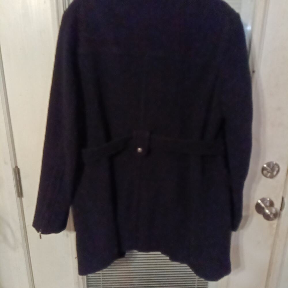 Women's Vintage 90s Wool Blend Trench Coat XL Black Lined Button Up Zip Up Belt - Picture 7 of 10